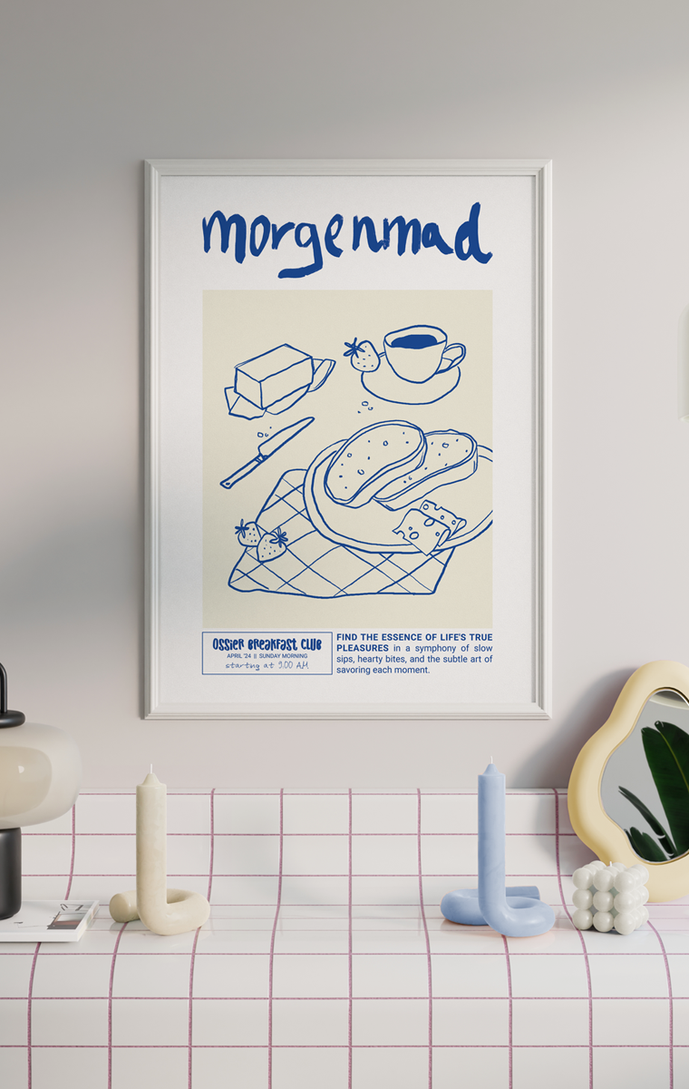 Obraz skandynawski w białej ramie "MORGENMAD"