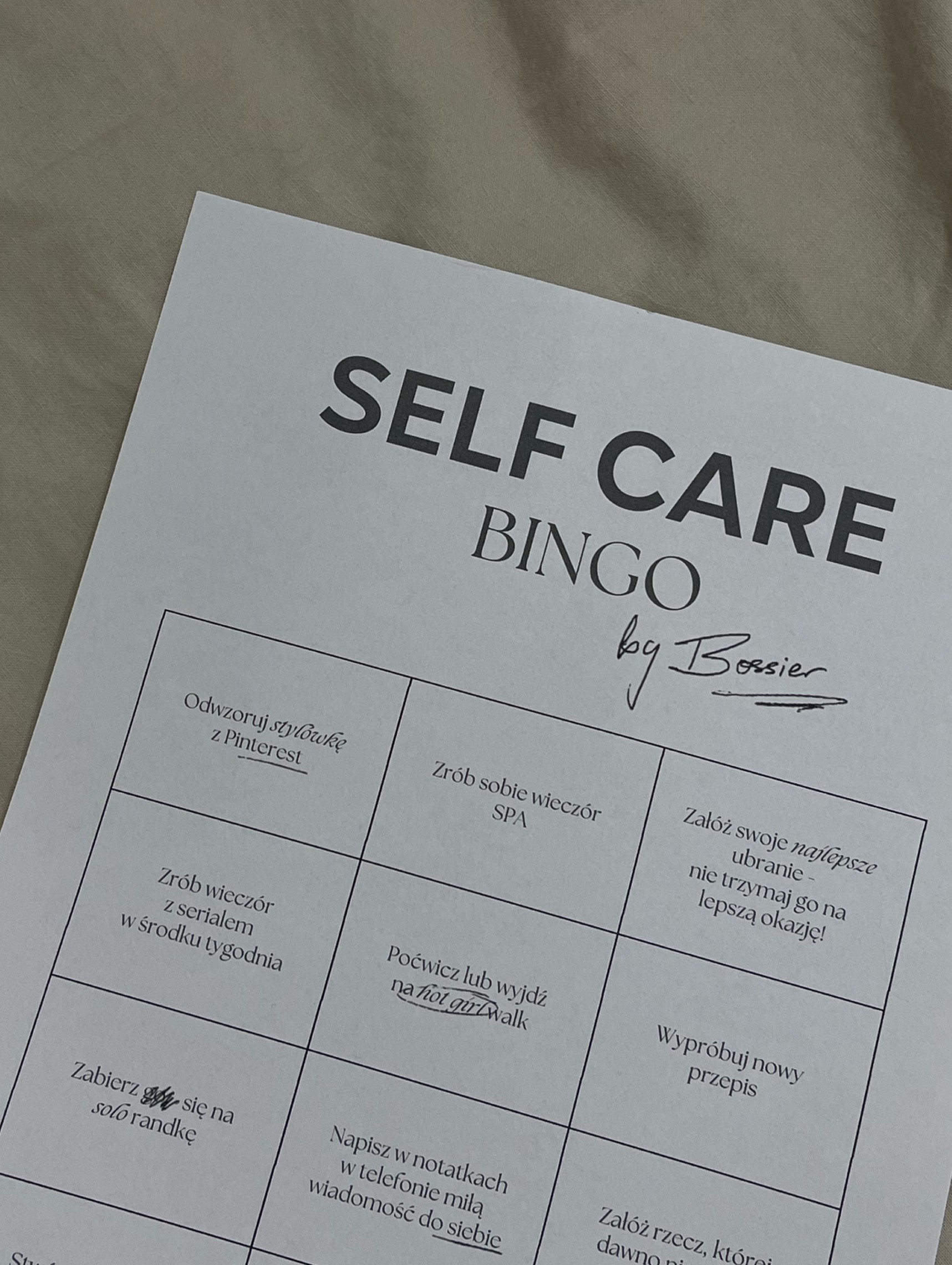 Zaopiekuj się sobą - selfcare bingo do pobrania