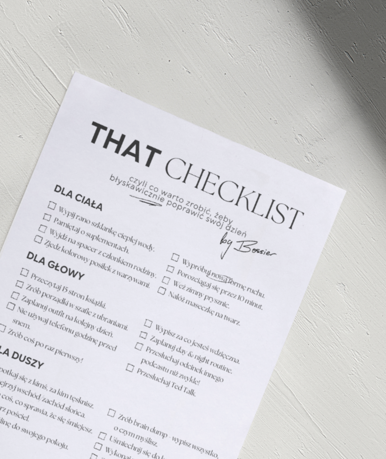 THAT CHECKLIST - popraw swój dzień z Bossier