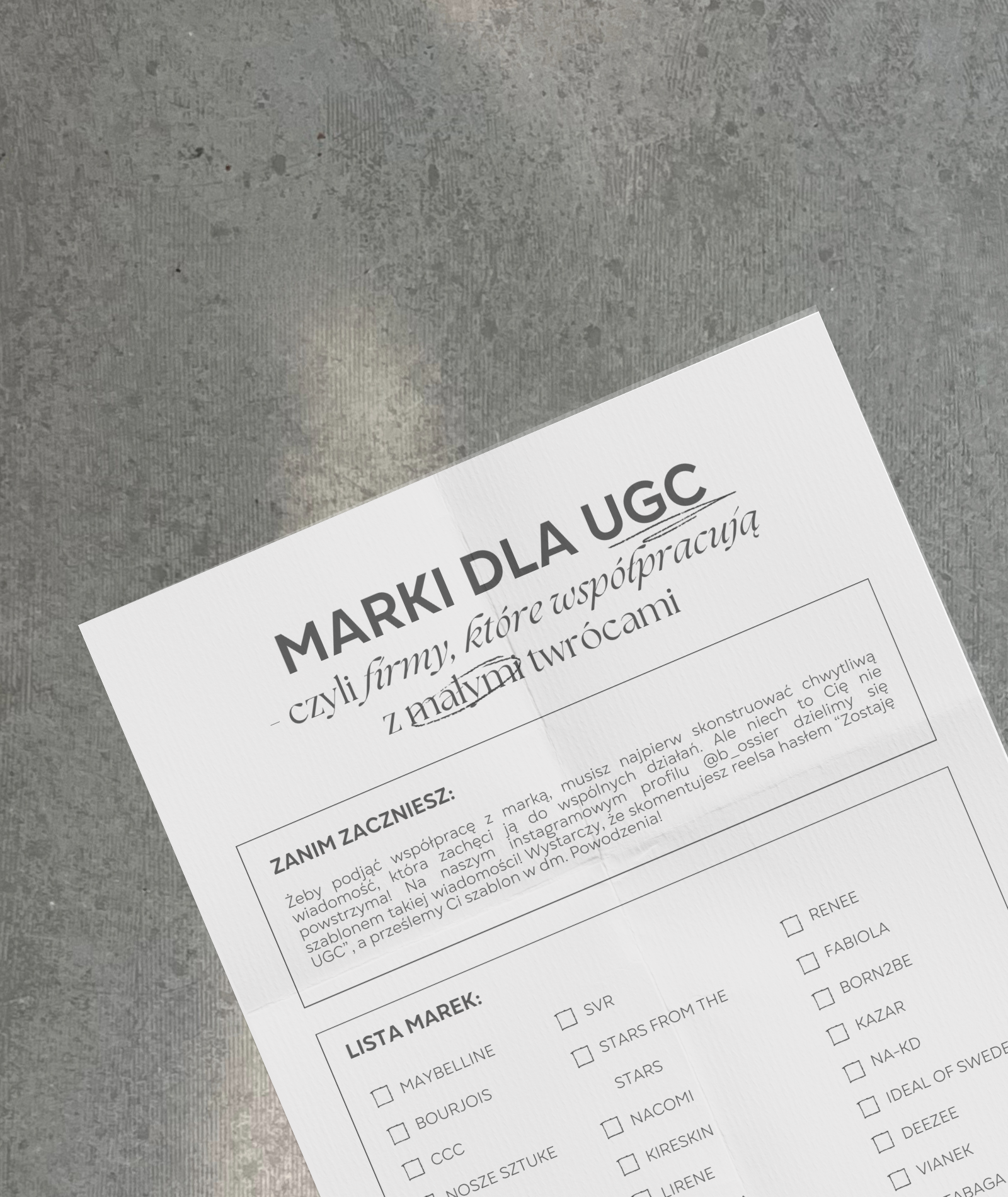 Marki współpracujące z UGC i małymi influencerami - lista do pobrania