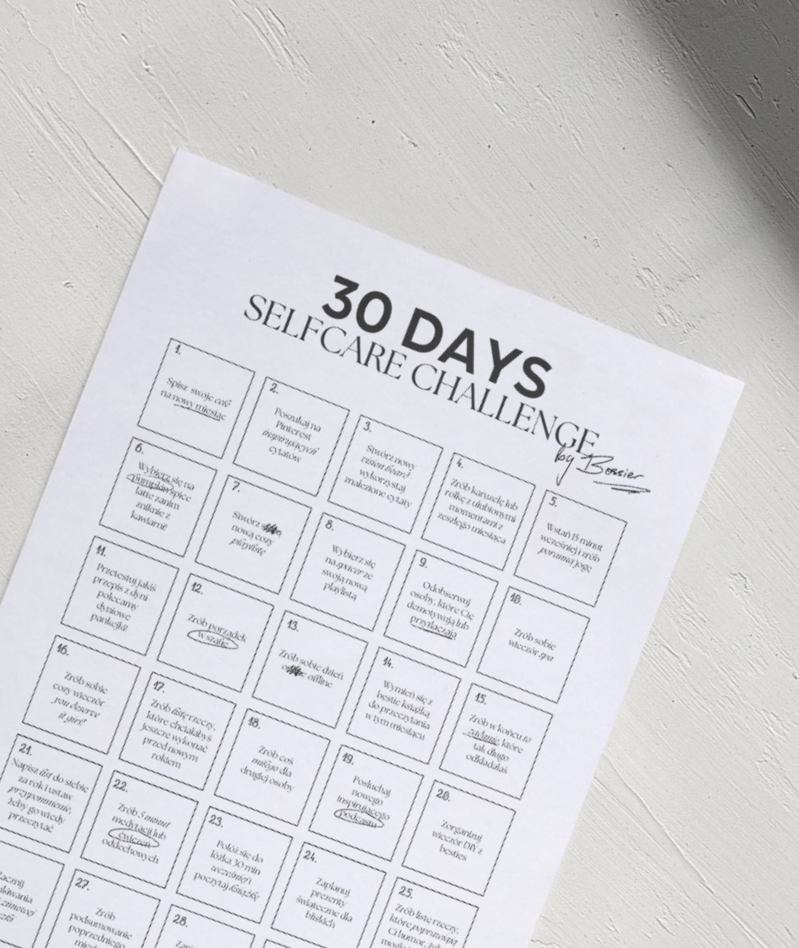 30 days selfcare challenge - lista do pobrania